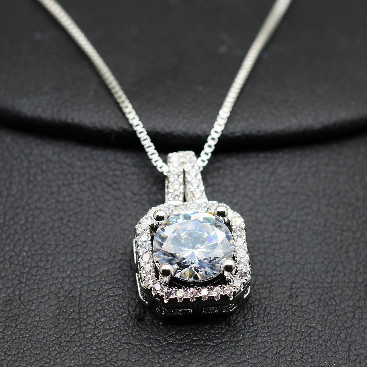 Two Carat Halo CZ Radiance Necklace