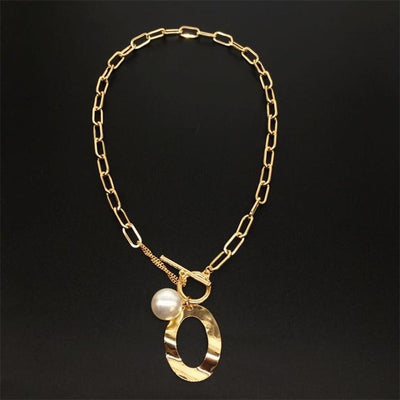 Bold Link Pearl Statement Necklace