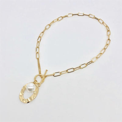 Bold Link Pearl Statement Necklace