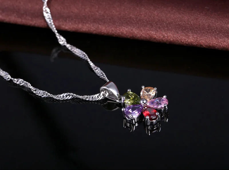 925 Sterling Silver Jewelry Set Pendant Necklace Hoop Earrings Ring