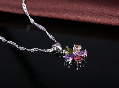 925 Sterling Silver Jewelry Set Pendant Necklace Hoop Earrings Ring