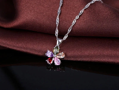 925 Sterling Silver Jewelry Set Pendant Necklace Hoop Earrings Ring