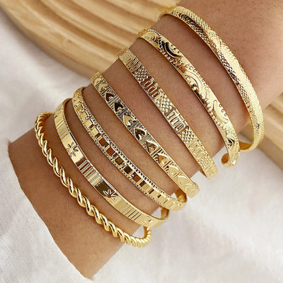 7-Piece Punk Gold Bracelet Set Streetwear • Goth • Heart Energy