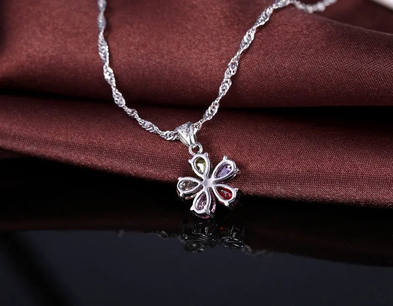 925 Sterling Silver Jewelry Set Pendant Necklace Hoop Earrings Ring