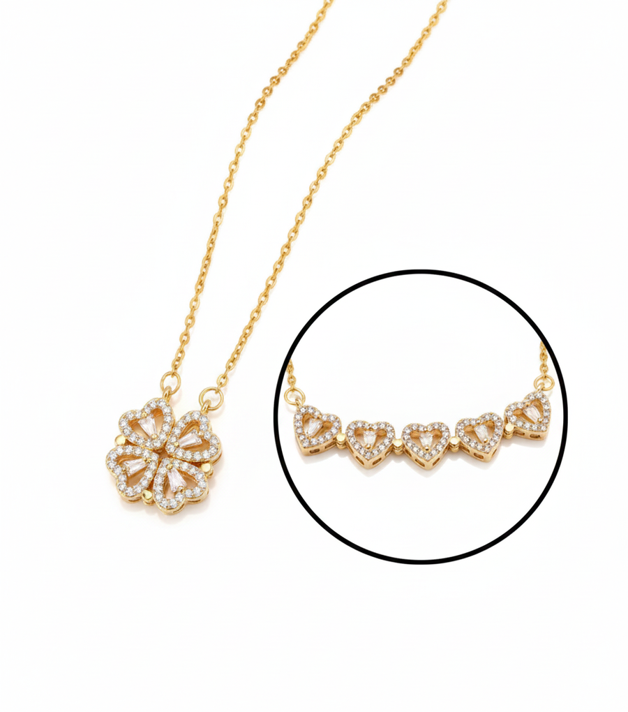 Stainless Steel Magnetic Heart Clover Necklace Gold