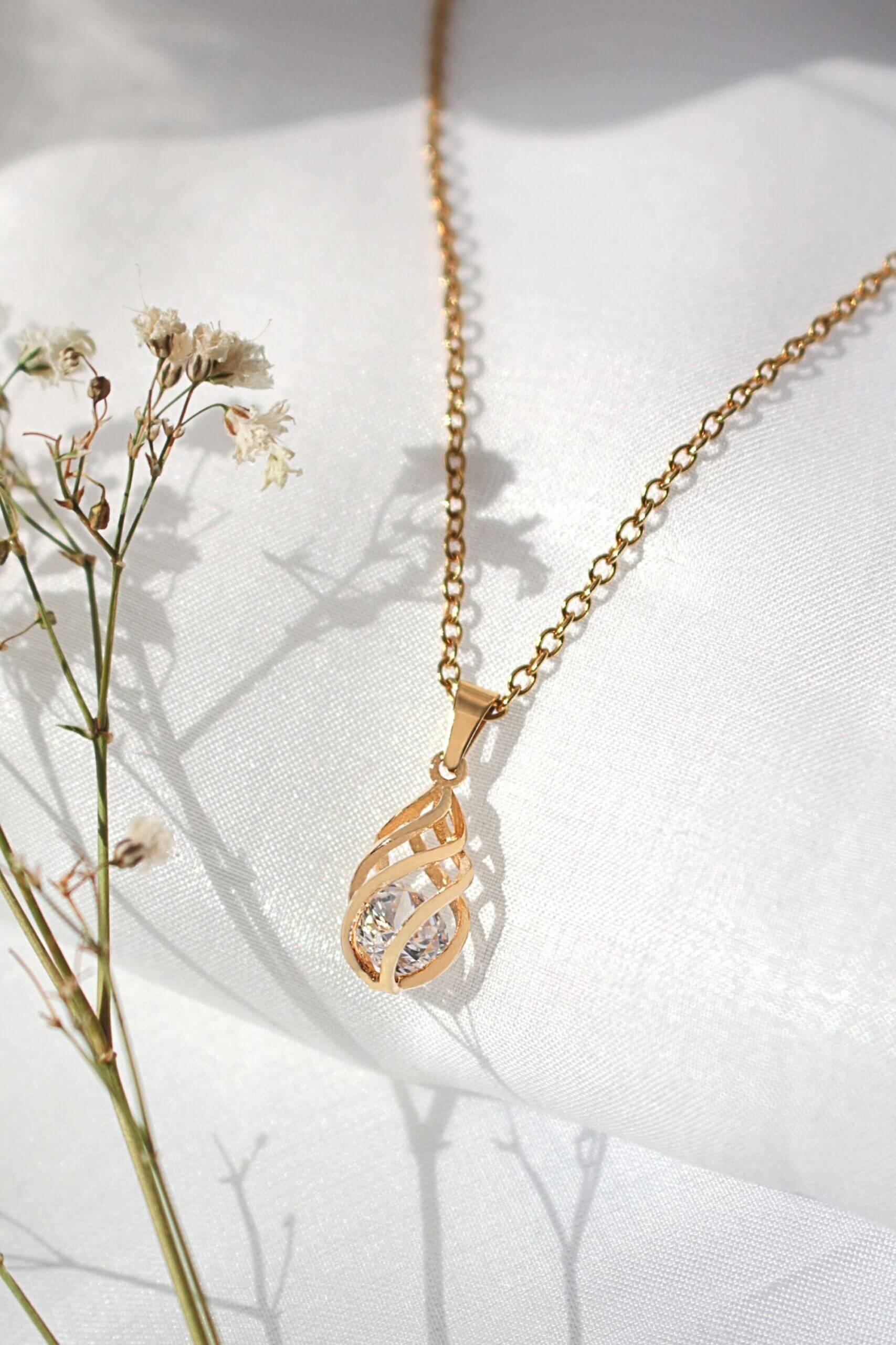 Golden Teardrop Cage 24K CZ Necklace