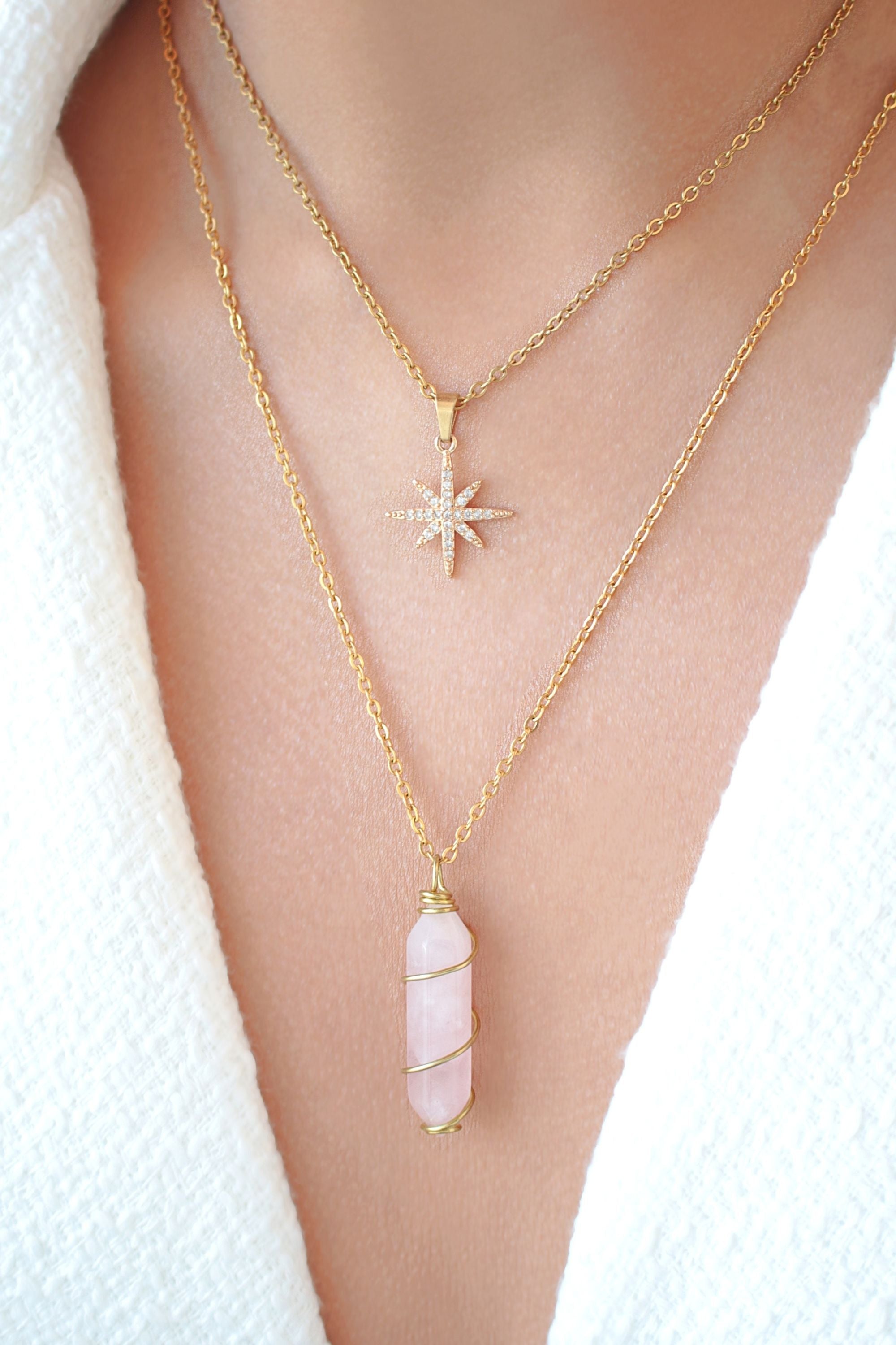 Aura Balance 18K Double Point Healing Crystal Necklace