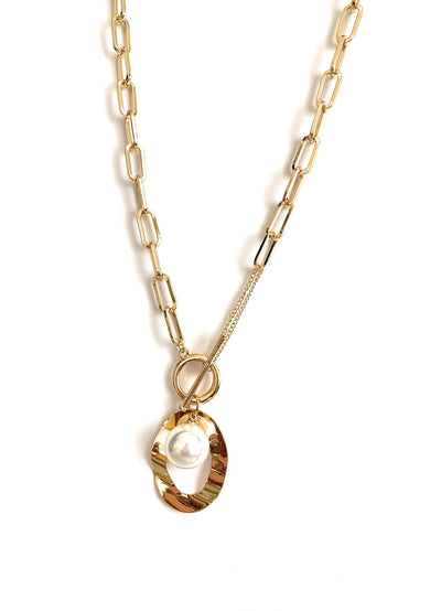Bold Link Pearl Statement Necklace